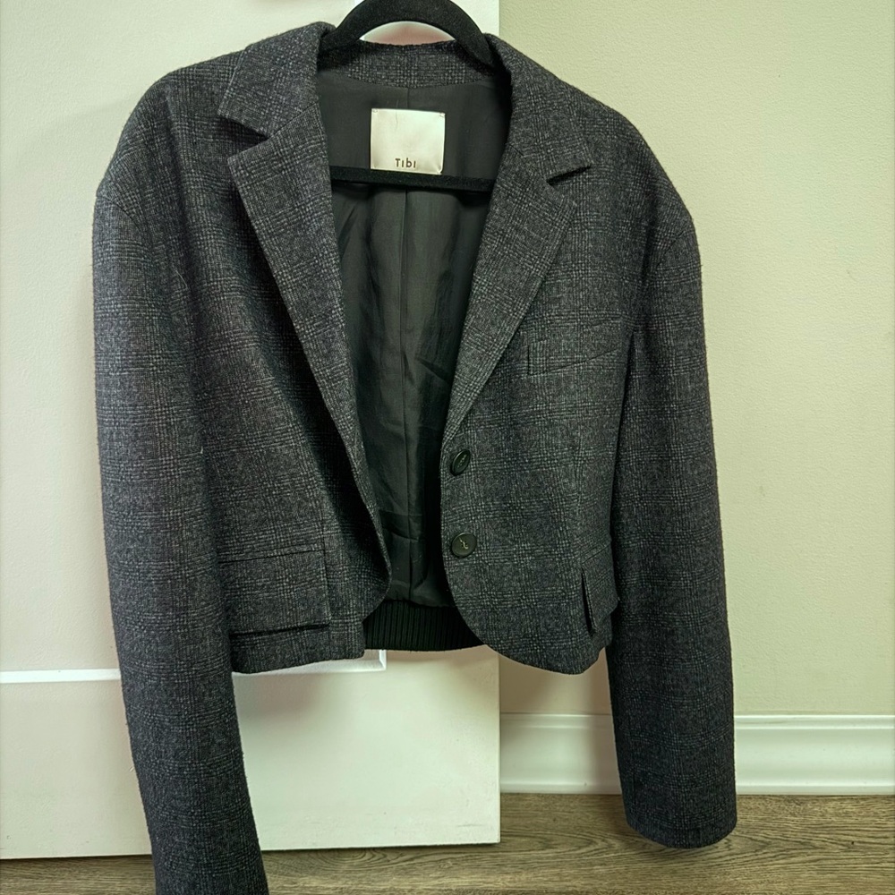 Tibi Kian Glenplaid Cropped Bomber Blazer